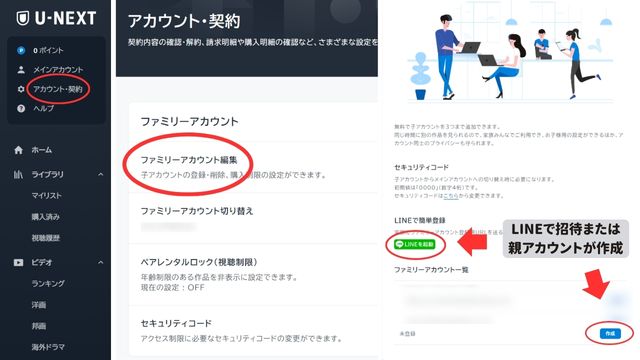U-NEXT子アカウント作成