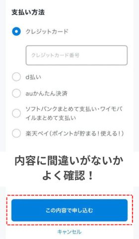 リトライキャンペーン支払い方法の選択と確認
