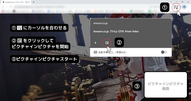 Chromeでアマプラをピクチャインピクチャする
