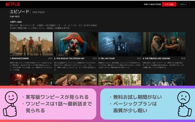 Netflixは実写版ワンピースが見られる