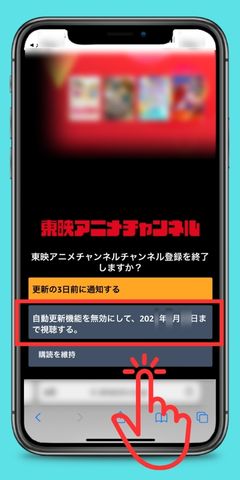 アマプラは先に解約処理が可能自動更新機能を無効にして202X年XX年XX日まで視聴するをタッチする
