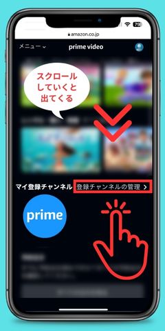 画面下の方にある「登録チャンネルの管理」をタッチ