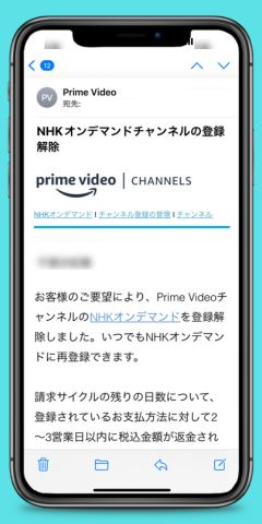 登録チャンネルを解約して届いた実際のメール